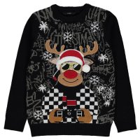 GX562: Kids Black Gaming Rudolph Knitted Christmas Jumper ( 6-14 Years)